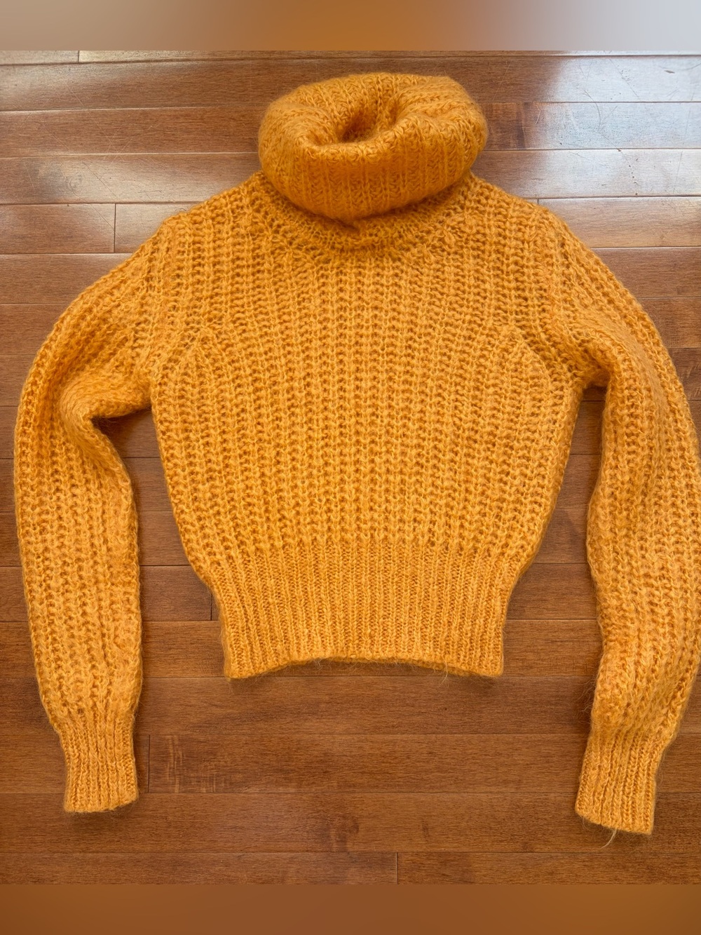 Fuzzy mohair Women's orange Turtleneck chunky knit Sweater
